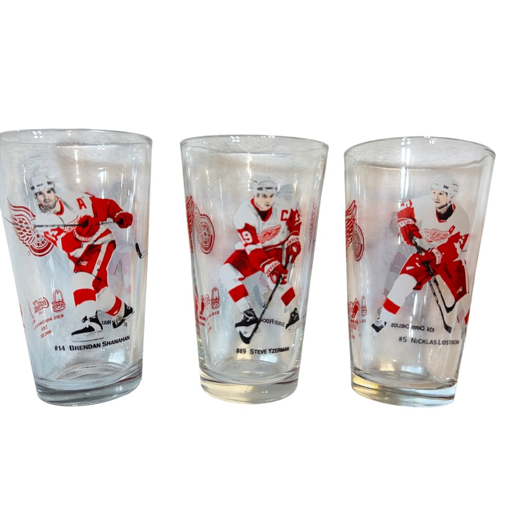 Arby's Detroit Red Wings Glasses Set of 3 Double Sided 6 Players 2002 NHL